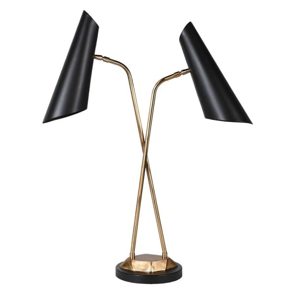 Lampa biurkowa Halycon Black 80 cm z dwoma czarnymi kloszami
