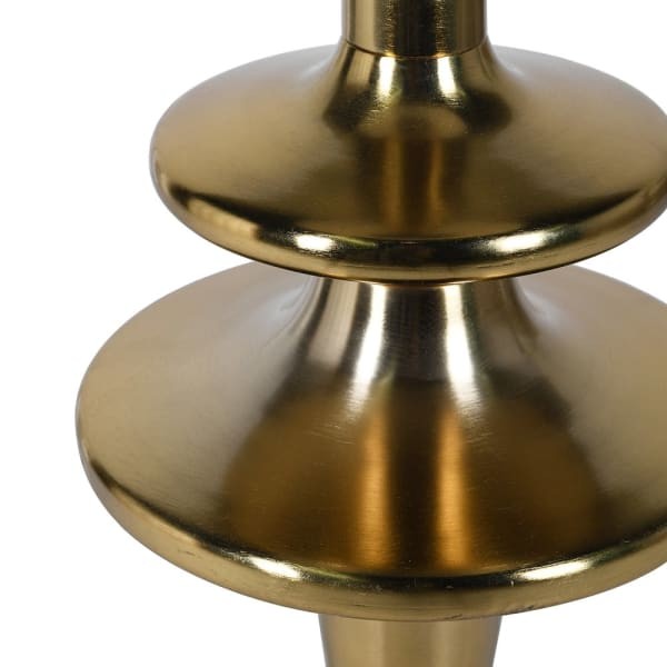 Złota lampa podłogowa Belgrave Gold z lnianym białym abażurem
