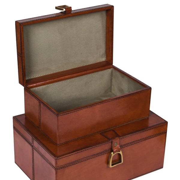 Komplet trzech pudełek Boscobel naturalna brązowa skóra pudełka do przechowywania