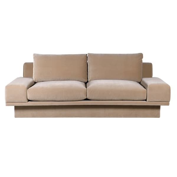 Beżowa sofa Lyall 240 cm velvet kauczukowiec modern classic