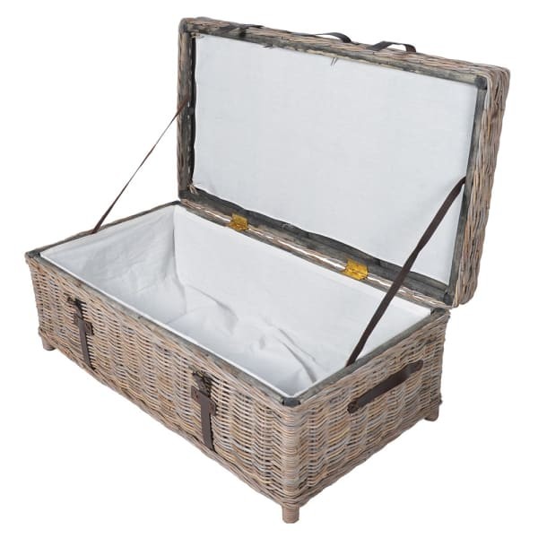 Stolik kawowy Rattan Taba 120 cm kufer skrzynia skórzane detale
