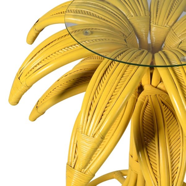 Stolik pomocniczy Yellow Palm 80 cm wysokości rattan szklany blat okrągły