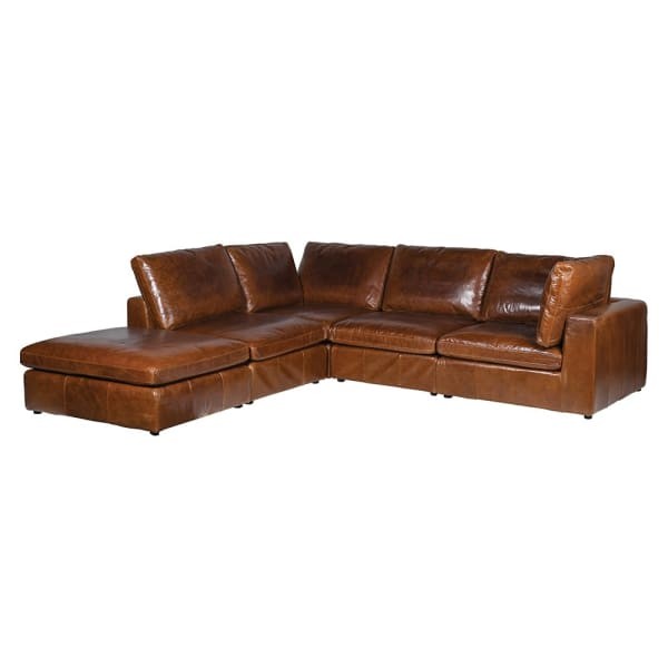 Brązowy narożnik skórzany Chestnut Brown 356 cm brązowa skóra naturalna