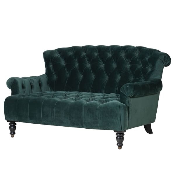 Zielona sofa Greener velvet 155 cm szerokości wygodne poduchy mała sofka