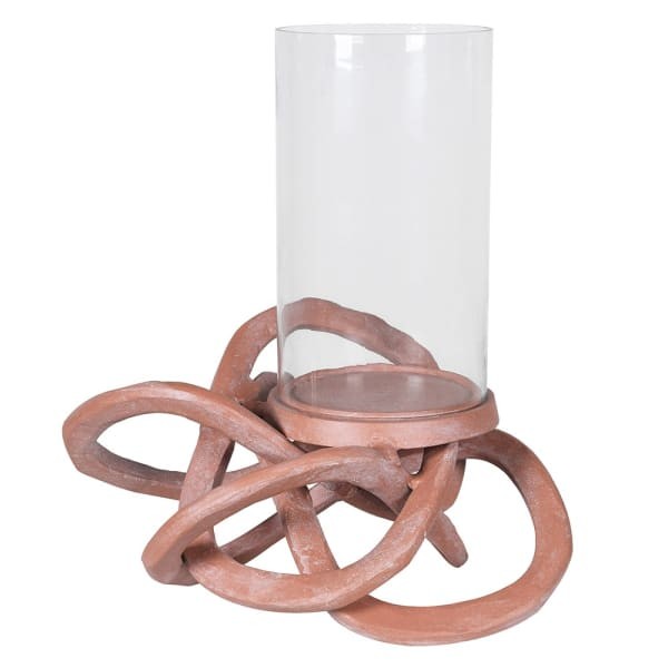 Duży świecznik Knot 48 cm aluminium szklany klosz duży lampion na stół