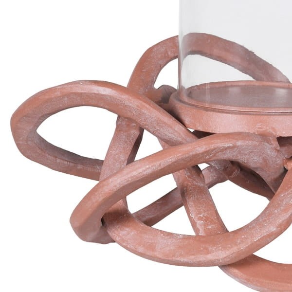 Duży świecznik Knot 48 cm aluminium szklany klosz duży lampion na stół