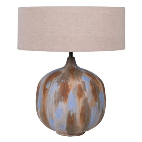 Żelazna lampa stołowa Bremner Iron 69 cm lniany abażur 