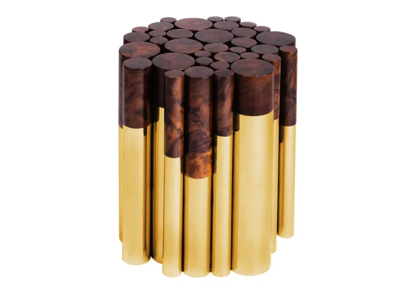 Wanderlust stolik pomocniczy od Malabar mosiądz fornir korzenia orzecha włoskiego