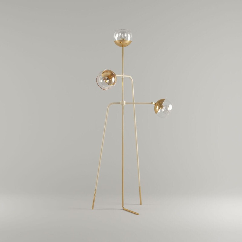 Lampa podłogowa Black Widow od Creativemary 180 cm trzy klosze szklane mosiężna podstawa