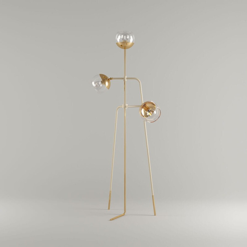 Lampa podłogowa Black Widow od Creativemary 180 cm trzy klosze szklane mosiężna podstawa