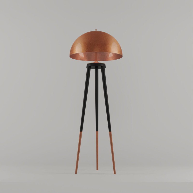 Złota lampa podłogowa Brera 150 cm klosz włókno szklane złoty mosiądz drewno złoto czerń