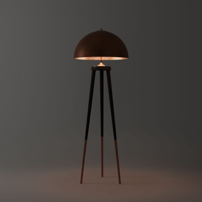 Złota lampa podłogowa Brera 150 cm klosz włókno szklane złoty mosiądz drewno złoto czerń