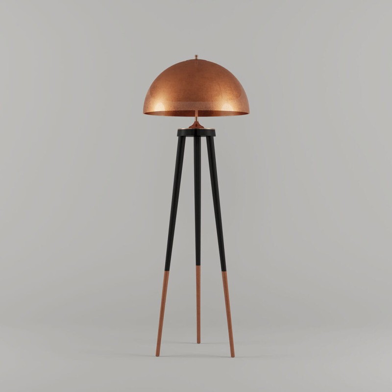 Złota lampa podłogowa Brera 150 cm klosz włókno szklane złoty mosiądz drewno złoto czerń