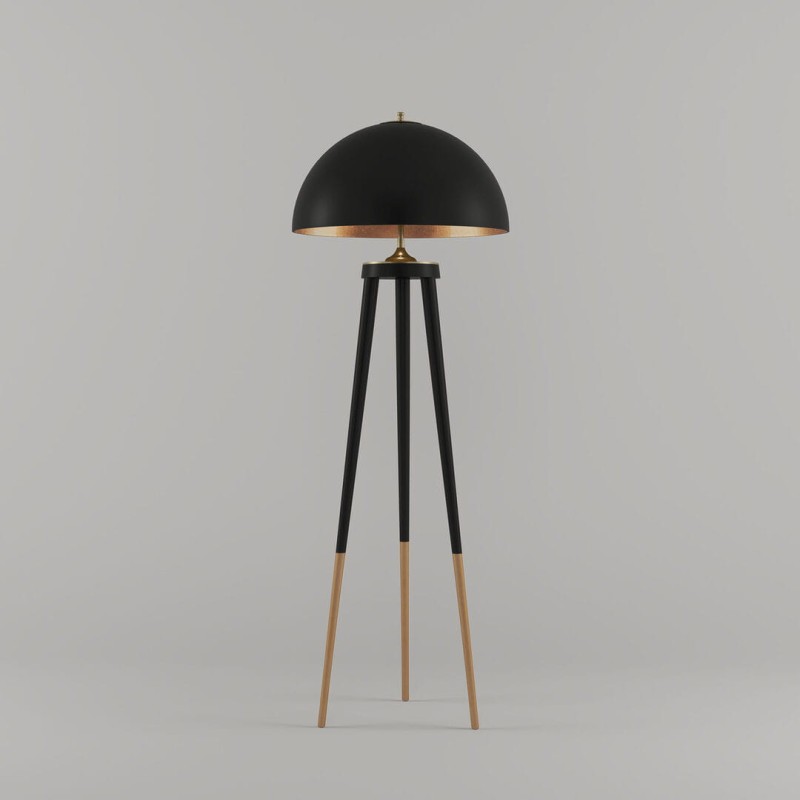 Złota lampa podłogowa Brera 150 cm klosz włókno szklane złoty mosiądz drewno złoto czerń