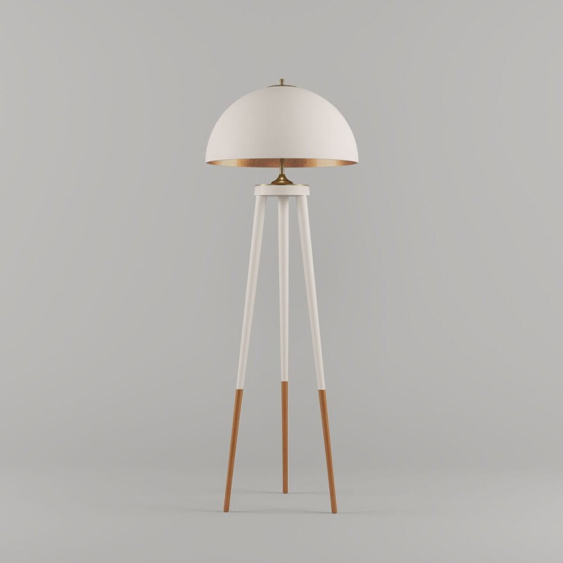 Złota lampa podłogowa Brera 150 cm klosz włókno szklane złoty mosiądz drewno złoto czerń