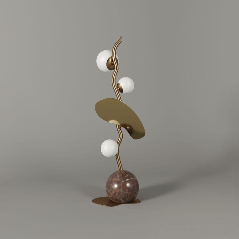 Lampa stołowa Almond od Creativemary 70 cm szklane białe klosze mosiężna podstawa z marmurem