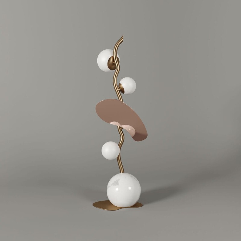 Lampa stołowa Almond od Creativemary 70 cm szklane białe klosze mosiężna podstawa z marmurem