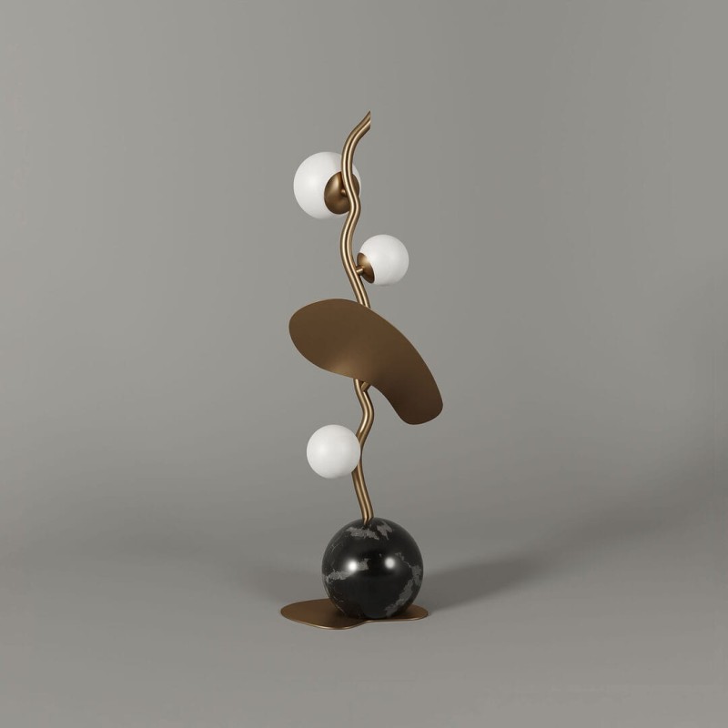 Lampa stołowa Almond od Creativemary 70 cm szklane białe klosze mosiężna podstawa z marmurem