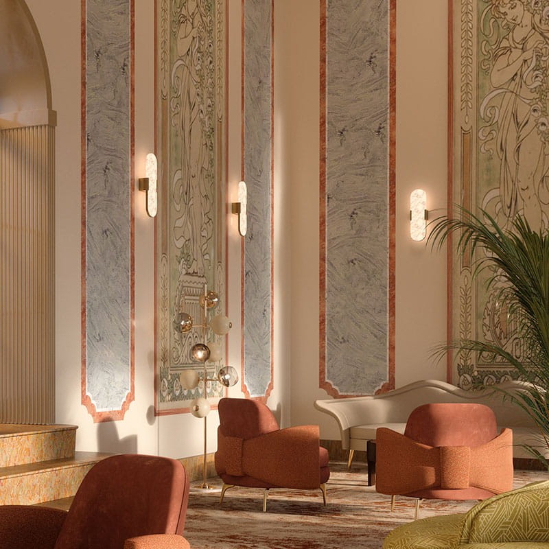 Lampa ścienna kinkiet Dahlia 50 cm od Creativemary alabaster mosiądz