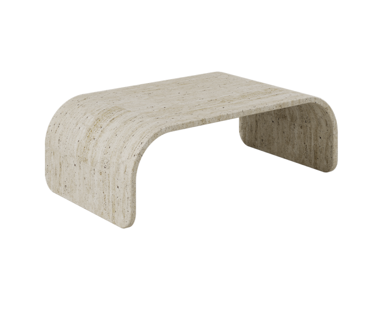 Stolik kawowy Henley od WoodTailors 121 cm marmur mosiądz drewno orzecha amerykańskiego