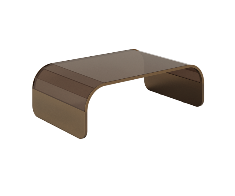 Stolik kawowy Henley od WoodTailors 121 cm marmur mosiądz drewno orzecha amerykańskiego