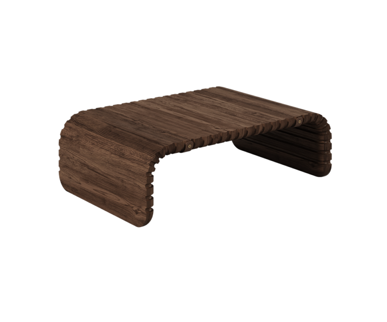 Stolik kawowy Henley od WoodTailors 121 cm marmur mosiądz drewno orzecha amerykańskiego