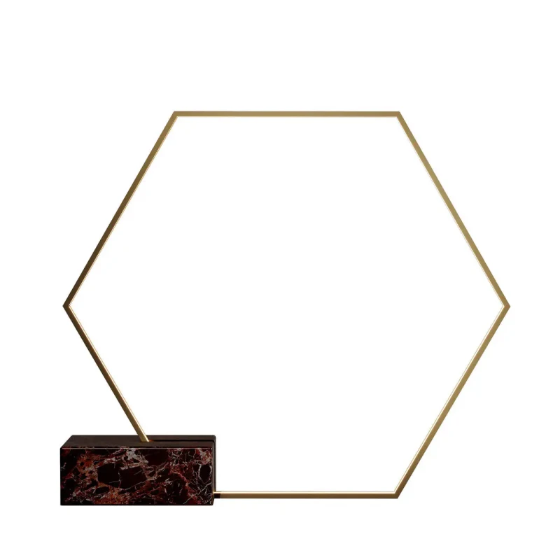 Nowoczesna lampa podłogowa Hexagon od Porus Studio 155 x 134 cm mosiądz marmur