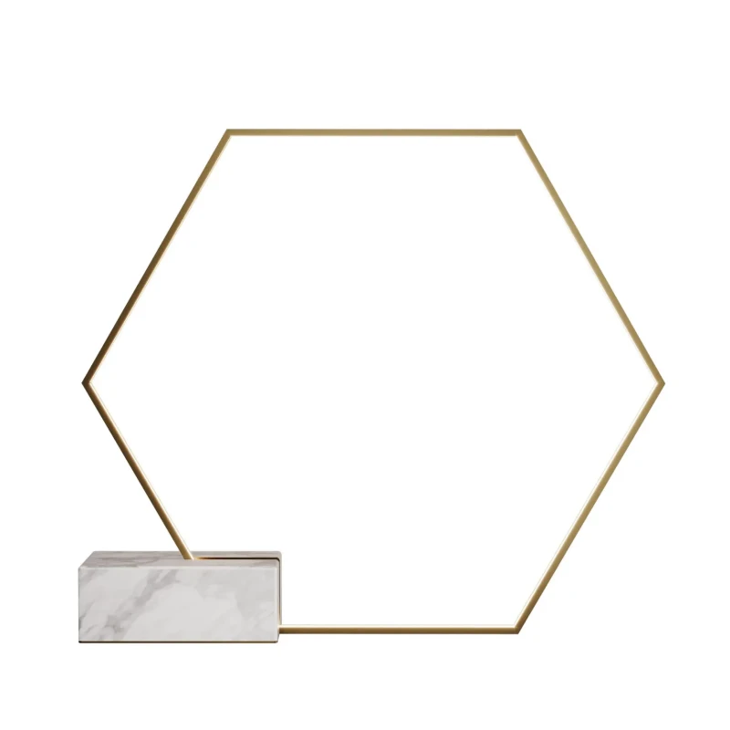 Nowoczesna lampa podłogowa Hexagon od Porus Studio 155 x 134 cm mosiądz marmur