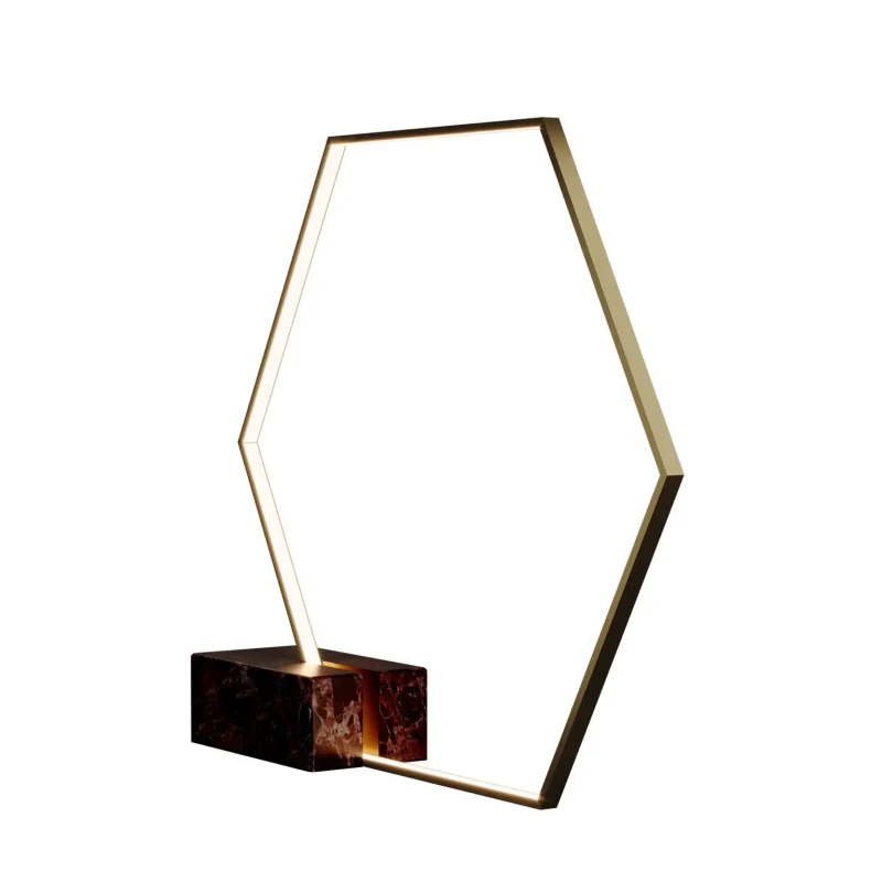 Nowoczesna lampa podłogowa Hexagon od Porus Studio 155 x 134 cm mosiądz marmur