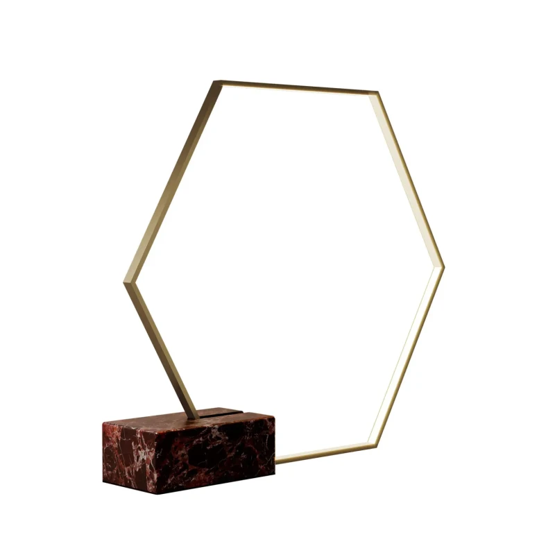 Nowoczesna lampa podłogowa Hexagon od Porus Studio 155 x 134 cm mosiądz marmur