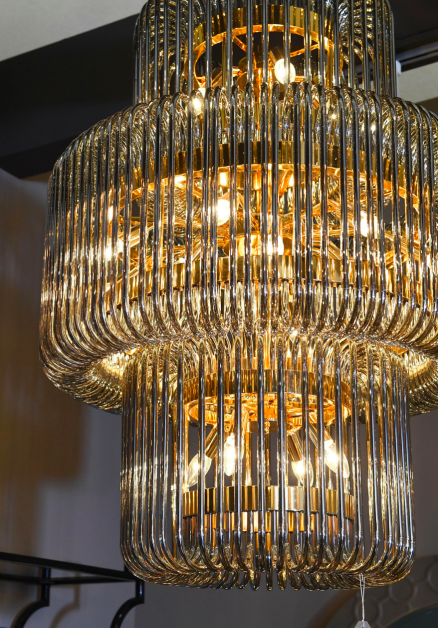 Żyrandol Luxury Smoke 106x80 cm czarne przydymione szkło złote detale