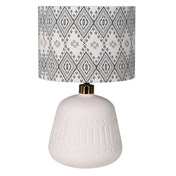 Lampa stołowa Orient 64 cm biała ceramiczna z lnianym abażurem