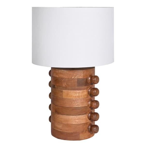 Lampa stołowa Wooden Ascott 60 cm drewno mango biały abażur