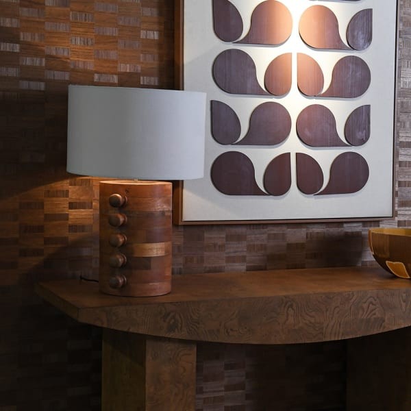 Lampa stołowa Wooden Ascott 60 cm drewno mango biały abażur