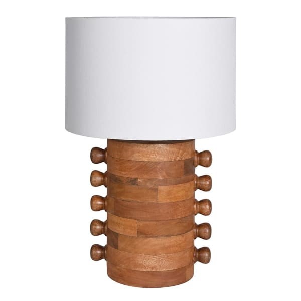 Lampa Wooden Ascott z rzeźbiarską podstawą z drewna mango