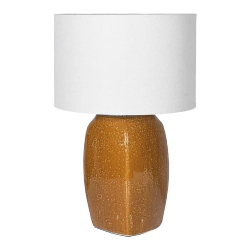 Lampa stołowa Ochre 60 cm ceramiczna podstawa lniany biały abażur