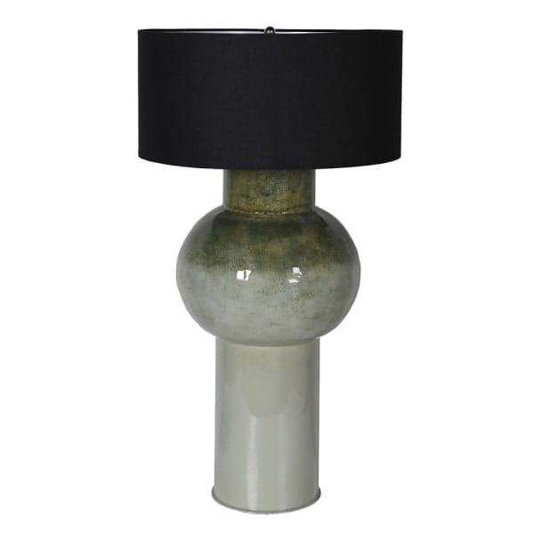 Duża żelazna lampa stołowa Lyall Green 83 cm czarny lniany abażur