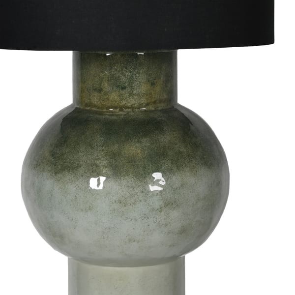 Duża żelazna lampa stołowa Lyall Green 83 cm czarny lniany abażur