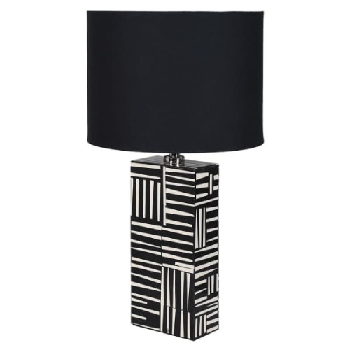 Lampa stołowa Kinnerton Block 71 cm czarno-białe pasy inkrustowana lampa do salonu lniany abażur