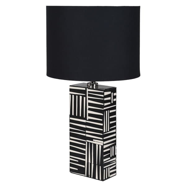 Czarno-biała lampa stołowa 71 cm z czarnym lnianym abażurem