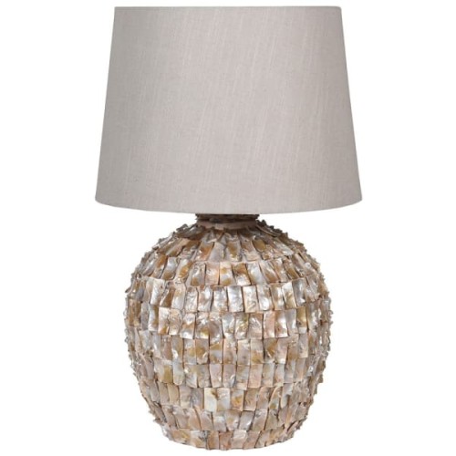 Lampa stołowa Pearls 68 beżowa lampa z ceramiczną podstawą i kremowym abażurem 