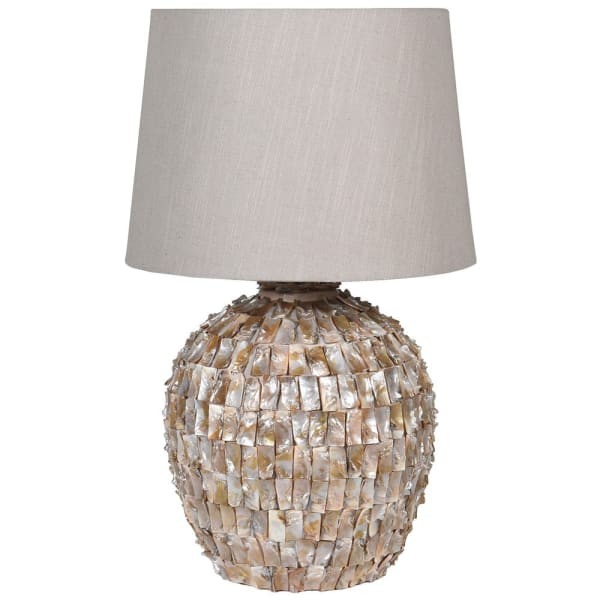 Lampa stołowa Pearls 68 beżowa lampa z ceramiczną podstawą i kremowym abażurem