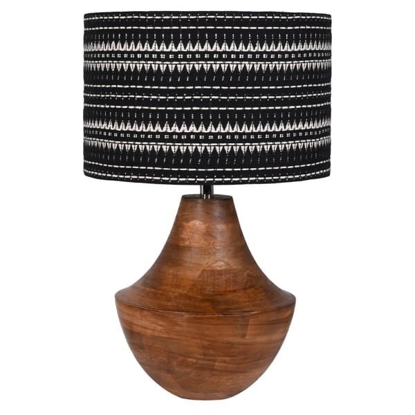 Lampa stołowa District Mango 67 cm z drewna mango i haftowanym abażurem