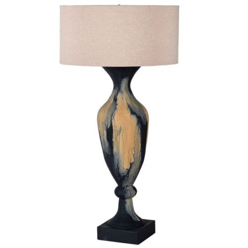 Emaliowana żelazna lampa stołowa Syrius 90 cm lniany abażur
