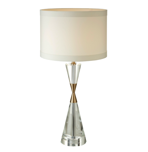 Lampa stołowa Cale 54 cm kryształowe szkło złote detale beżowy abażur