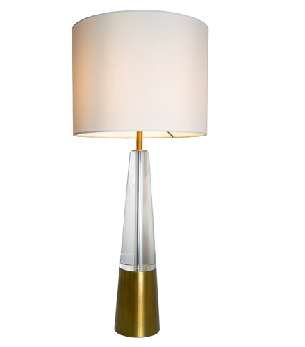 Lampa stołowa Edvin 57 cm kryształowe szkło złote detale beżowy abażur