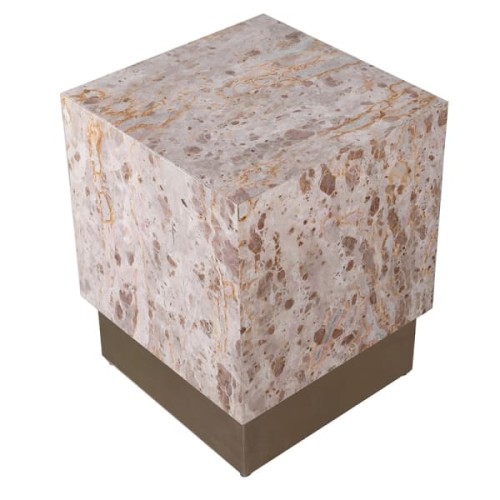 Stolik pomocniczy Esher Marble 52 cm różowy blat złota metalowa podstawa 