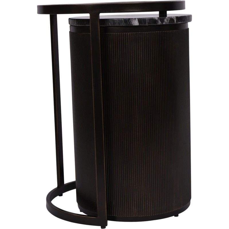 Dwa stoliki boczne Primrose Black 43x61 cm marmur szkło czerń i brąz