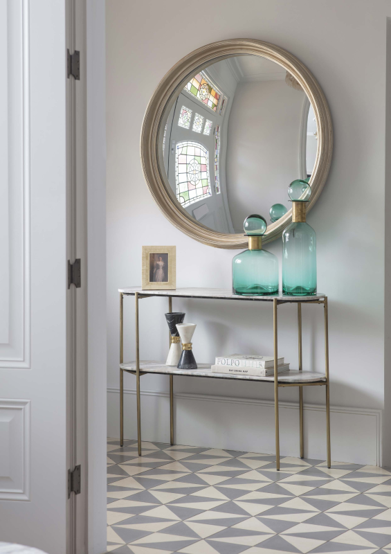 Okrągłe lustro Esher Silver 100 cm drewniana rama wypukłe lustro