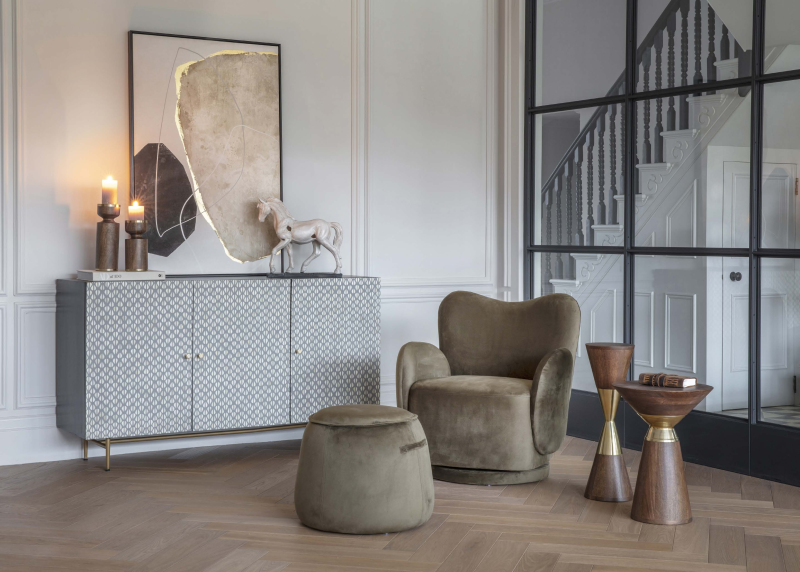 Stolik pomocniczy Amalfi 50 cm drewno mango złote detale